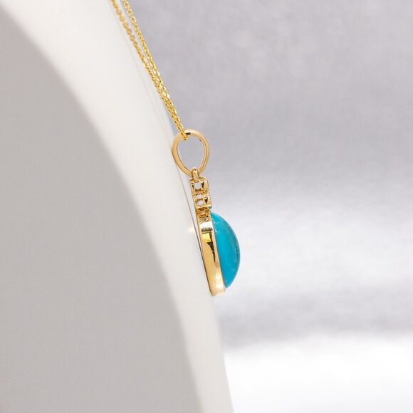 Sleeping Beauty Turquoise Pendant in 14K Solid Gold with Natural Diamond Accents - Picture 5 of 7